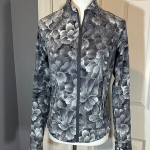 Athleta Black and Gray Floral salutations athleisure Jacket size Small
